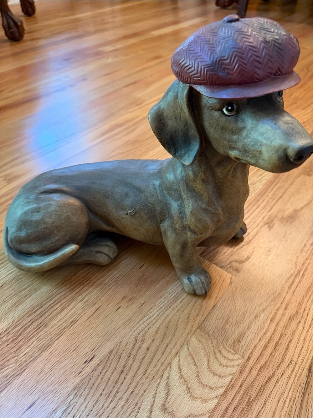 Brown Dachshund Figurine with Maroon Cap - Home Accent